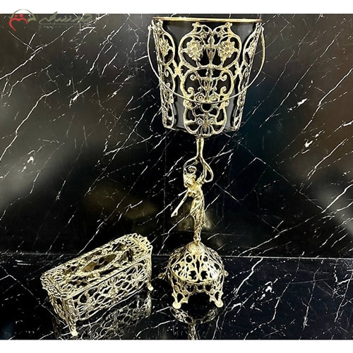 خرید، قیمت و مشخصات سطل و جا دستمالی بزرگ، شیک و مدرن برنزی، طرح بانو رقاص و گل یاس زیر قیمت | چترزندگی