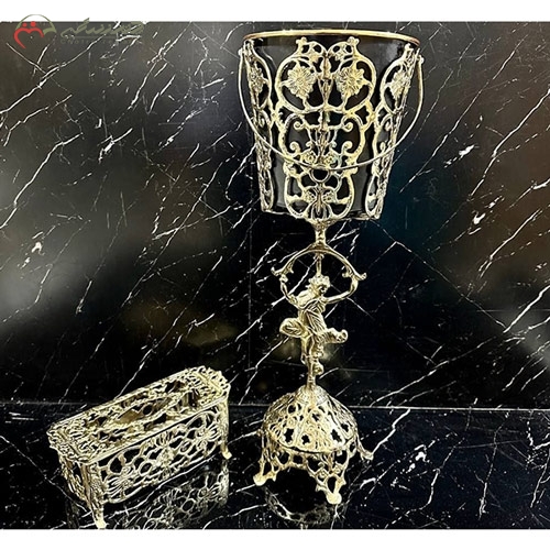 خرید، قیمت و مشخصات سطل و جا دستمالی بزرگ، شیک و به روز برنزی، طرح بانوی طناب زن و گل یاس، زیر قیمت | چترزندگی