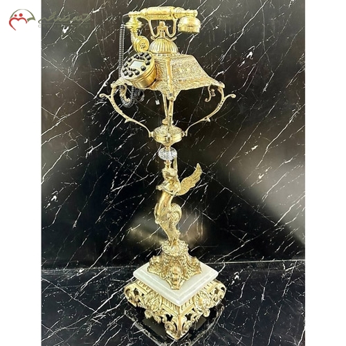 خرید، قیمت و مشخصات تلفن سلطنتی برنزی امروزی و لاکچری طرح ملکه بالدار و پایه توری و مربع سنگی ارزان | چترزندگی