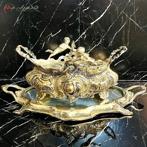 خرید، قیمت و مشخصات ظرف شکلات خوری جاردین امروزی و شیک طلایی رنگ سایز دو، از جنس برنزی زیر قیمت | چترزندگی