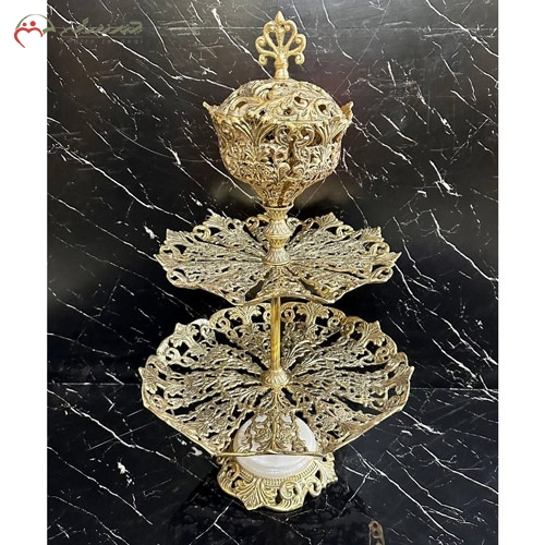 خرید، قیمت و مشخصات ظرف میوه خوری شکلات خوری برنزی مدرن و لاکچری طرح گل لاله پایه سنگی سفید زیر قیمت | چترزندگی