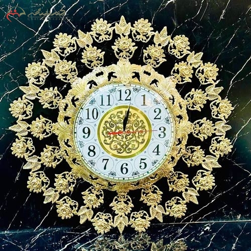 خرید، قیمت و مشخصات ساعت دیواری برنزی جدید و لاکچری طرح گل رز برجسته پرکار، صفحه سفید زیر قیمت | چترزندگی