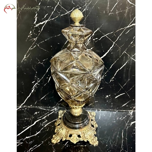 خرید، قیمت و مشخصات ظرف شکلات خوری بلوری و برنزی لوکس و جدید طرح امگا شامپاین و پایه سنگی زیر قیمت | چترزندگی