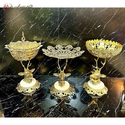 خرید، قیمت و مشخصات ست پذیرایی آجیل خوری و میوه خوری برنزی مدرن و امروزی طرح گوزن بزرگ زیر قیمت | چترزندگی