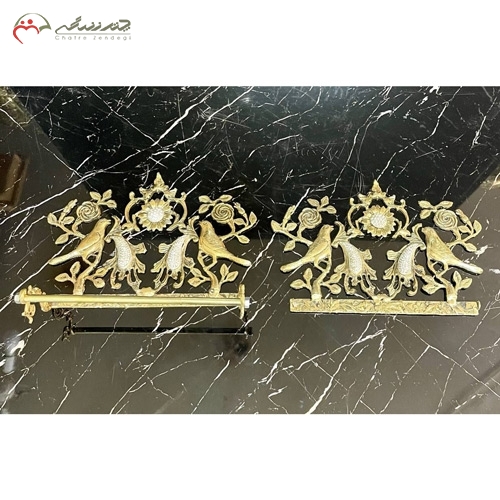 خرید، قیمت و مشخصات جا کلیدی و جا حوله ای برنزی به روز و زیبا طرح گل و بلبل طلایی رنگ زیر قیمت | چترزندگی