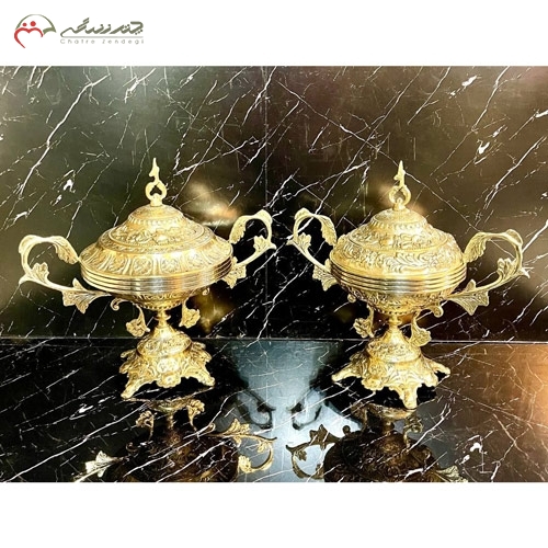 خرید، قیمت و مشخصات ظرف شکلات خوری دسته دار بزرگ و کوچک برنزی به روز و شیک طرح طوق زیر قیمت | چترزندگی