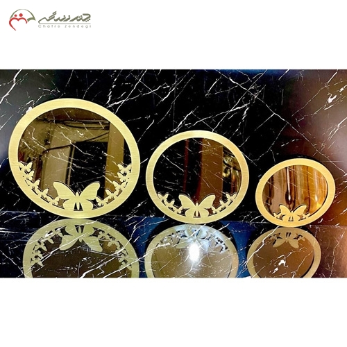 خرید، قیمت و مشخصات آینه دیواری گرد سه تایی برنزی جدید طرح پروانه های بزرگ طلایی رنگ زیر قیمت | چترزندگی