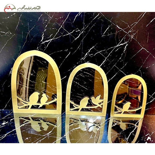 خرید، قیمت و مشخصات آینه دیواری بیضی سه تایی برنزی لوکس و مدرن طرح گنجشک طلایی رنگ زیر قیمت | چترزندگی