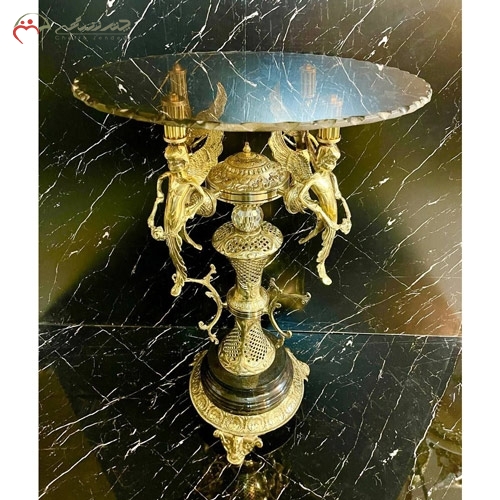 خرید، قیمت و مشخصات میز برنزی لاکچری و امروزی گرد و پایه سنگی به همراه صفحه شیشه ای طرح زئوس زیر قیمت | چترزندگی