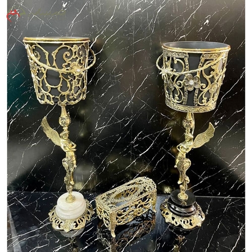 خرید، قیمت و مشخصات جا دستمال کاغذی و سطل ستونی پرکار امروزی و لوکس طرح ملکه و پایه های سنگی گل رز زیر قیمت | چترزندگی