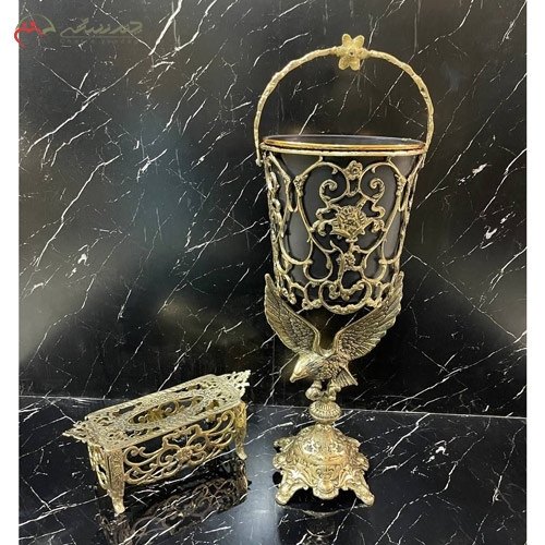 خرید، قیمت و مشخصات جا دستمال کاغذی و سطل برنزی زیبا و امروزی گل رز با پایه های طرح عقاب زیر قیمت | چترزندگی