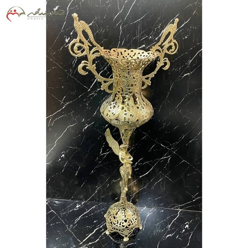 خرید، قیمت و مشخصات کاپ برنزی پرکار و پایه دار لاکچری و امروزی طرح ملکه و دسته های طرح بلبل طلایی زیر قیمت | چترزندگی