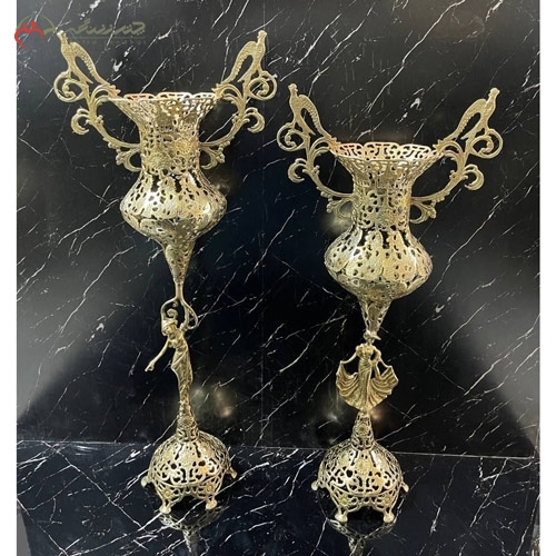 خرید، قیمت و مشخصات کاپ برنزی پایه دار مدرن و لوکس طرح ملکه و پرنسس دسته های طرح بلبل طلایی زیر قیمت | چترزندگی