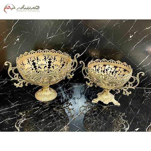 خرید، قیمت و مشخصات ظروف میوه خوری برنزی امروزی و لوکس در دو سایز بزرگ و کوچک طرح گل لاله زیر قیمت | چترزندگی