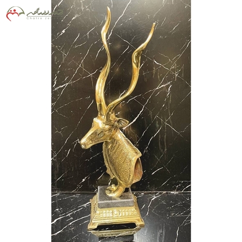 خرید، قیمت و مشخصات مجسمه برنزی لاکچری و مدرن طرح تندیس گوزن با پایه سنگی چهار گوش طلایی زیر قیمت | چترزندگی