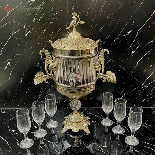 خرید، قیمت و مشخصات ست شربت خوری کریستالی شیک و مدرن طرح استوانه ای و شامپاینی برگی بزرگ زیر قیمت | چترزندگی