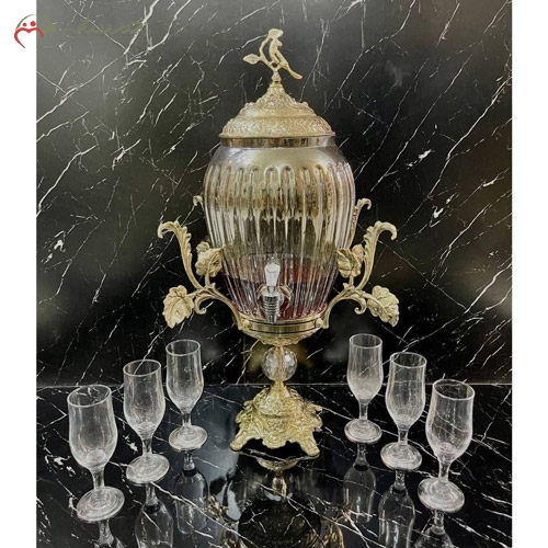 خرید، قیمت و مشخصات ست شربت خوری کریستالی جدید و زیبا طرح خمره ای و شامپاینی برگی بزرگ زیر قیمت | چترزندگی