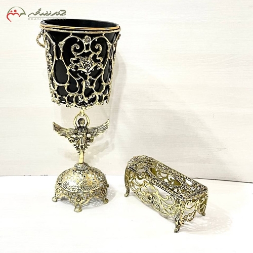 خرید، قیمت و مشخصات سطل و جا دستمال کاغذی برنزی شیک و امروزی طرح گل رز و فرشته برجسته زیر قیمت | چترزندگی