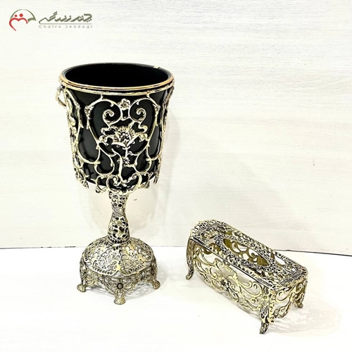 خرید، قیمت و مشخصات سطل و جا دستمال کاغذی برنزی امروزی و زیبا طرح گل رز و شیپوری برجسته زیر قیمت | چترزندگی