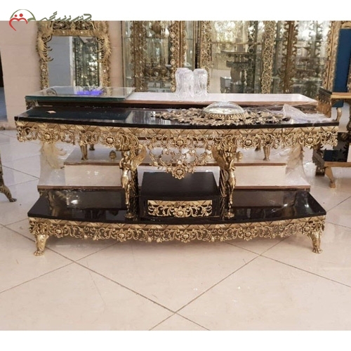 خرید، قیمت و مشخصات میز تلویزیون جنس برنز و ام دی اف درجه 1 و مدرن طرح گل یاس و ملکه برجسته زیر قیمت | چترزندگی