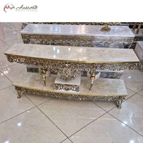 خرید، قیمت و مشخصات میز تلویزیون نیم گرد جنس آلیاژ با چوب ام دی اف، طرح گل سرخ برجسته زیر قیمت | چترزندگی