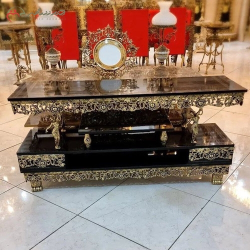 خرید، قیمت و مشخصات میز تلویزیون برنزی با رویه ام دی اف، با کیفیت و امروزی، مدل ملکه ایستاده زیر قیمت | چترزندگی