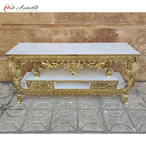 خرید، قیمت و مشخصات میز ال سی دی آلیاژی و چوب ام دی اف هایگلس درجه 1 و جدید، مدل ملائکه های تاجدار زیر قیمت | چترزندگی