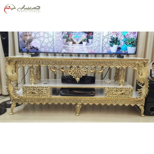 خرید، قیمت و مشخصات میز تلویزیون ساده و امروزی از جنس آلیاژ و ام دی اف مدل طاووس تاجدار زیر قیمت | چترزندگی