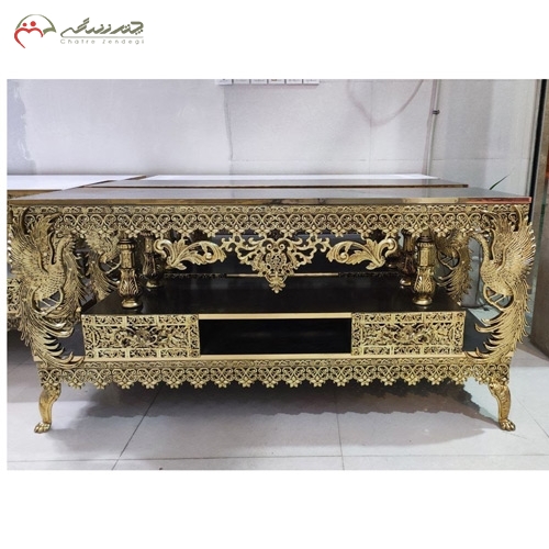 خرید، قیمت و مشخصات میز ال سی دی لوکس و جدید آلیاژی و ام دی اف، کشو بغل مدل گل یاس طاووس تاجدار زیر قیمت | چترزندگی