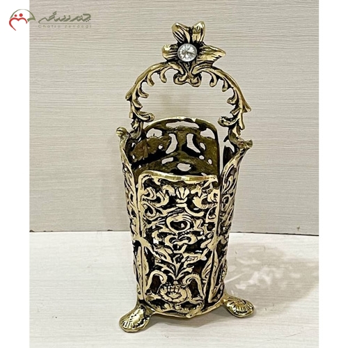 خرید، قیمت و مشخصات جا کاردی برنزی امروزی و زیبا دسته و پایه دار طرح شکوفه های کوچک زیر قیمت | چترزندگی