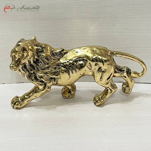 خرید، قیمت و مشخصات مجسمه شماتیک برنزی لوکس و جدید طرح شیر بزرگ پایه دار طلایی و صیقلی زیر قیمت | چترزندگی
