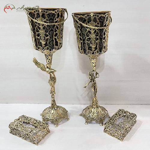 خرید، قیمت و مشخصات سطل و جا دستمال کاغذی برنزی 4 گوش طرح بانو بدنه و پایه های مقاوم و رنگ ثابت با ضمانت - چترزندگی
