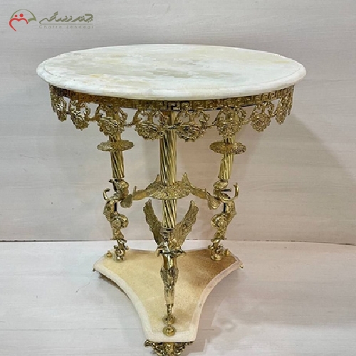 خرید، قیمت و مشخصات میز خاطره طرح فرشته و گل رز رویه سنگی و بدنه برنزی سه گوش - چترزندگی