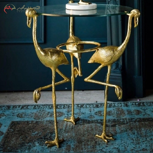 خرید، قیمت و مشخصات میز تلفن تمام برنز طرح فلامینگو و رویه شیشه ای طراحی جدید و کیفیت درجه یک - چترزندگی