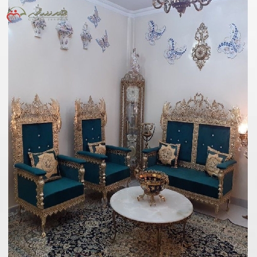 خرید، قیمت و مشخصات مبل برنزی طرح سیمرغ نیم ست، رنگ طلایی درجه یک و کیفیت بی نظیر تولید محصول - چترزندگی
