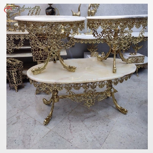 خرید، قیمت و مشخصات سرویس جلو مبلی تاج دار جنس برنزی و پایه ها طرح ماهی و رویه سنگ مرمر درجه یک - چترزندگی