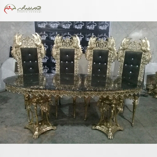 خرید، قیمت و مشخصات میز ناهار خوری 4 نفره مدل طاووس سایز بزرگ و بدنه تمام برنزی سفارشی - چترزندگی