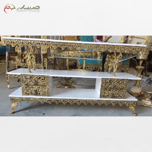 خرید، قیمت و مشخصات میز تلویزیون 4 کشو برنزی با رویه ام دی اف و طراحی فوق العاده شیک و خاص - چترزندگی