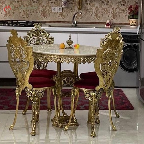 خرید، قیمت و مشخصات میز ناهار خوری 4 نفره طرح سلطنتی بدنه تمام برنزی و رنگ ثابت با ضمانت - چترزندگی