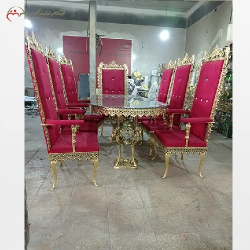 خرید، قیمت و مشخصات میز ناهار خوری 8 نفره سفارشی ساز بدنه برنزی مدل دسته دار - چترزندگی