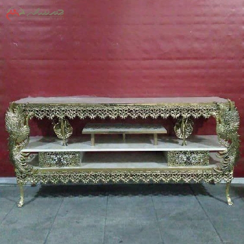 خرید، قیمت و مشخصات میز تلویزیون برنزی مدل طاووس طرح سنگ بدنه شیک و با دوام - چترزندگی