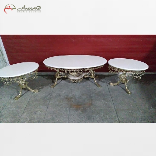 خرید، قیمت و مشخصات جلو مبلی ( میز عسلی ) بیضی مدل تاج دار پایه ماهی بدنه برنزی و رنگ ثابت با ضمانت - چترزندگی