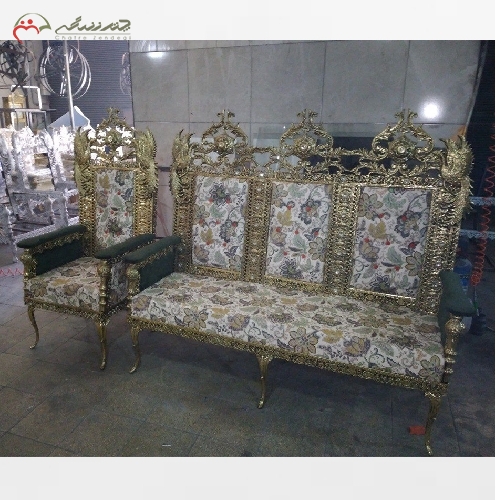 خرید، قیمت و مشخصات مبل 7 نفره برنزی مدل تسمه دو نگین پایه بلند و حلزونی طراحی جدید با کیفیت بی نظیر - چترزندگی