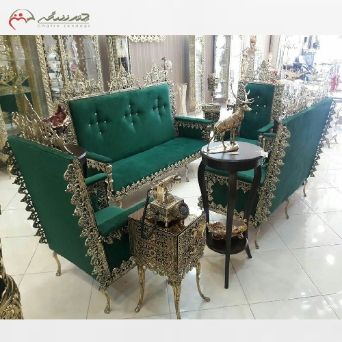 خرید، قیمت و مشخصات مبل مدل تسمه قناری رنگ پارچه به دلخواه مشتری جنس بدنه برنزی - چترزندگی