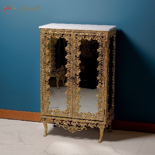 خرید، قیمت و مشخصات جا کفشی قاب دار آینه ای بدنه آلیاژ و رویه ام دی اف، رنگ طلایی و ضمانت 5 ساله - چترزندگی