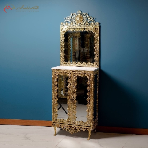 خرید، قیمت و مشخصات جا کفشی قاب دار و  آینه دار و رویه MDF رنگ طلایی بدنه با ضمانت 5 ساله - چترزندگی