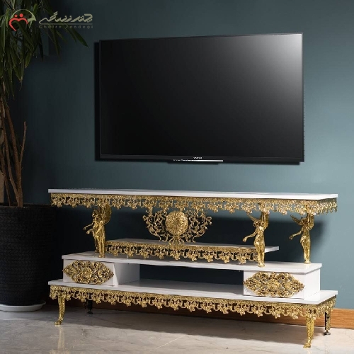 خرید، قیمت و مشخصات میز تلویزیون دو کشو سه طبقه بدنه آلیاژ و رویه ام دی اف طراحی فوق العاده زیبا و شیک - چترزندگی