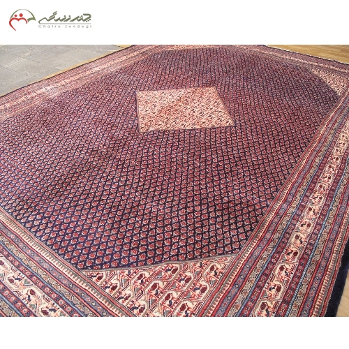 خرید، قیمت و مشخصات فرش دستبافت ساروق میر با طرح زمینه ترنج و حاشیه های کرم رنگ کد 39265 - چترزندگی