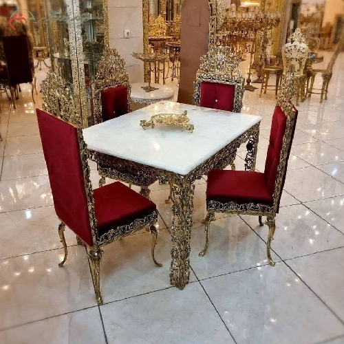 خرید، قیمت و مشخصات میز عسلی ( جلو مبلی ) سه تکه با رویه سنگ مرمر سفید و بدنه آلیاژ دارای ضمانت رنگ - چترزندگی