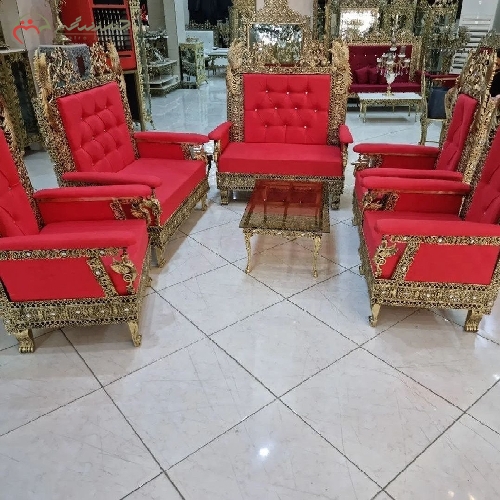 خرید، قیمت و مشخصات مبلمان 7 نفره برنزی طرح سیمرغ، پایه کوتاه و بدنه کار شده همراه میز عسلی بسیار زیبا و دارای گارانتی - چترزندگی